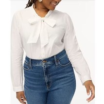 J.Crew Factory Womens Bow Tie-Neck Top Long Sleeve Blouse White S Petite - £22.67 GBP