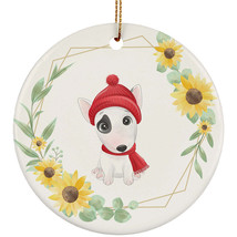 Cute Bull Terrier Dog Ornament Sunflower Wreath Christmas Gift Pine Tree Decor - £11.73 GBP