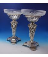 French Silverplate Cut Crystal Centerpiece Pair w/ Bowls Art Nouveau Wom... - €8.156,34 EUR