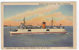 Car Ferry Steamer City fof Cheboygan Michigan State Ship linen postcard - £4.46 GBP