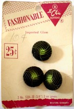 3 Green Black ¾” Glass Button Le Chic #5324 Shank Western Germany 1950s ... - $9.99
