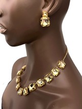 Lightweight Beige Light Brown Acrylic Crystals Casual Chic Necklace Earrings Set - £15.23 GBP