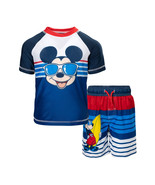 Disney Mickey Mouse Surfin&#39; Toddler Swim Shorts &amp; Rashguard Set Blue - £16.58 GBP