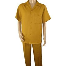 Men 2pc Walking Leisure Suit Short Sleeves By DREAMS 256-27 Solid Mustard image 2