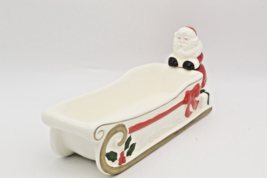 Santa Sleigh Cracker Serving Dish Ceramic Hand Painted Candy 9.75 inches long - £11.69 GBP