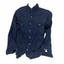 Vintage 90’s Wrangler Denim Western Shirt Blue Dark Wash Pearl Snap 17.5... - £38.70 GBP