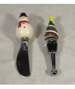 Lot of 2 Christmas Tag Cheese Butter Spreader Knife and Xmas Tree Bottle... - $9.85