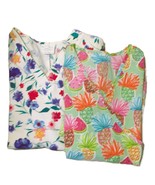 Set of 2 Scrub Tops Floral Hawaiian Print V-Neck Short SleevesPockets Med - $261.55 MXN