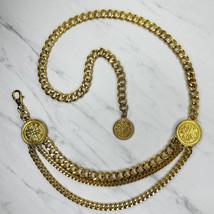 Vintage Draped Medallion Gold Tone Metal Chain Link Belt OS One Size - $49.49