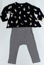 Tea Collection Girls Black Rooster Dress Blouse Top &amp; Striped Leggings 6... - £22.38 GBP