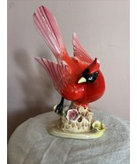 Vintage Ucagco Red Cardinal Bird Branch Figurine Japan 9&quot; Sticker - $31.59 CAD