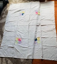 Vintage Linen Appliqué Tablecloth 53” X 60” - $17.74