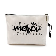 French Letter Print Women  Cosmetic Bag Merci Maitresse  Makeup Pouch Handbag Zi - £45.73 GBP