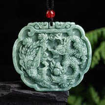 Natural Myanmar Jade Dragon and Phoenix Pendant Necklace, Gift for Woman - £30.36 GBP