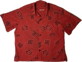 Aloha Hawaii Tapa Men&#39;s 2XL Shirt Red Tapa Turtles Designs 5 Button - £17.22 GBP