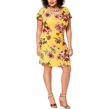 Planet Gold Womens Plus Kylie Scoop Neck Floral Print Mini Dress Size 3X, Honey - £30.16 GBP