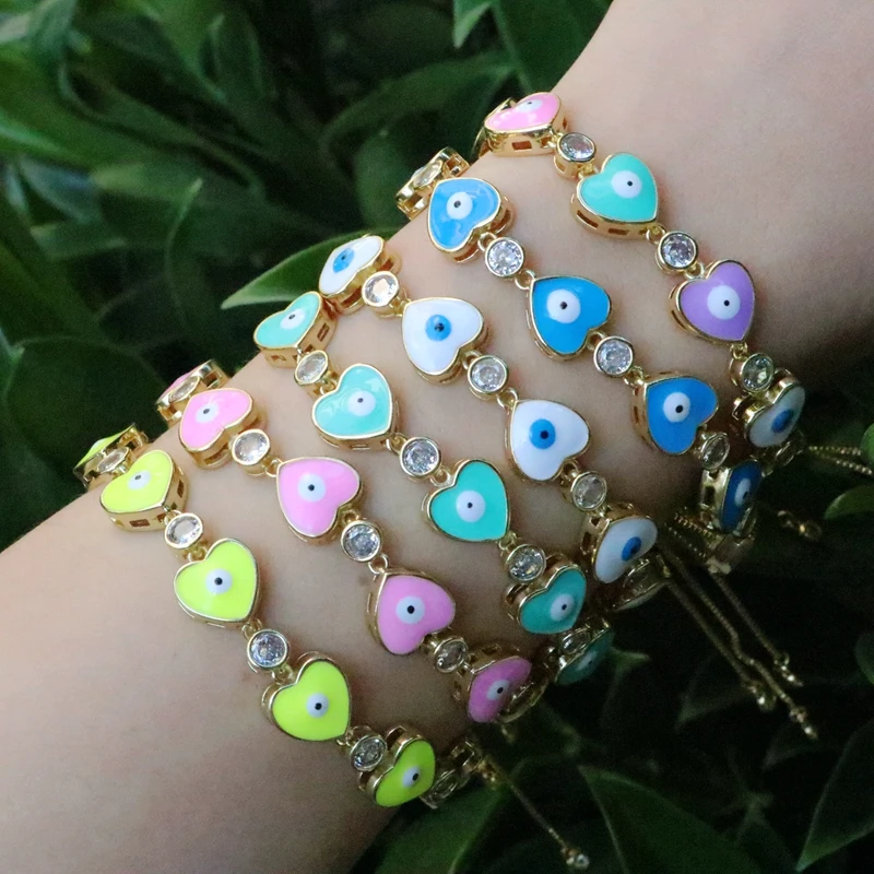 5Pcs New Fashion Dainty bracelet with Turkey eye beads and Zircon colorful Drop  - £39.72 GBP