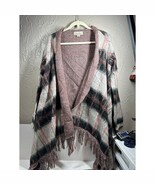 Lucky Brand Plaid Pink Gray Cardigan Shawl Fringe Sweater Jacket Size Large - $30.77 CAD