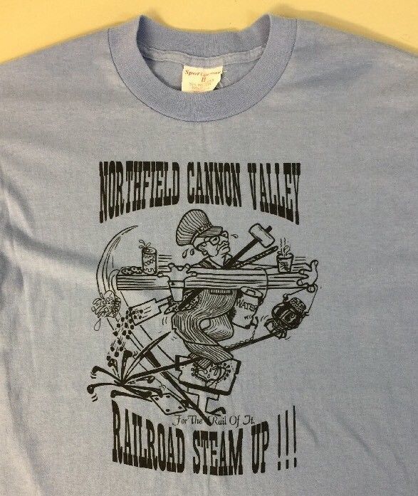 Primary image for Vtg Northfield Cannon Valley T Shirt Size Large Blue 50/50 Railroad Steam Up USA