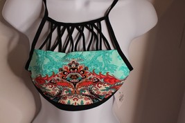 Skye Womens Paisley Halter Swimsuit Top Small Turquoise Multicolor Mercedes Boho - £15.47 GBP