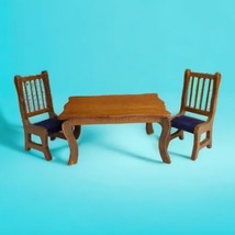 BRINN&#39;S Kitchen Table w 2 Chairs Wood Blue Vintage Dollhouse Miniature Furniture - £10.47 GBP