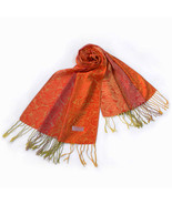 Bright Orange Special Flowers Pattern Woven Pashmina - $12.99
