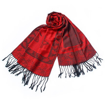 Red Big Butterfly &amp; Flower Elegant Tassel Ends Pashmina - £11.98 GBP