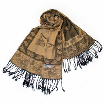 Khaki Big Butterfly &amp; Flower Tassel Ends Pashmina - £11.98 GBP