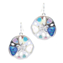Sand Dollar Dangle Earrings Sterling Silver and Mixed Opal - £10.58 GBP