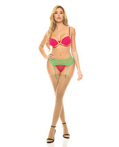 Pink Lipstick Come to Me Bra, Garter Belt &amp; G-String Neon S/M - $31.99