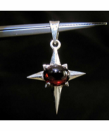 Cross shaped Sterling silver Gemstone Pendant with a natural Dark Red Ga... - $40.75 CAD