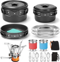 Odoland 16-Piece Camping Cookware Mess Kit With Folding Camp Stove, Non-... - £40.33 GBP