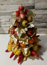 Vintage Christmas Tree Vegetable Fruit Pepper Onion Gold Leaves Salsa An... - $17.96