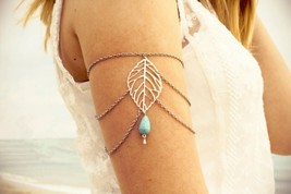 Arm Cuff Leaf Bracelet Turquoise Silver Beach Armband Leaf Jewellery Rom... - £3.53 GBP