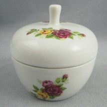 Pink Yellow Rose Floral White Porcelain Trinket Dish Vanity Jewelry Keep... - £10.01 GBP