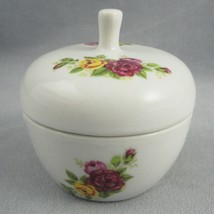 Pink Yellow Rose Floral White Porcelain Trinket Dish Vanity Jewelry Keepsake Box - £10.17 GBP