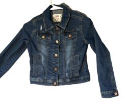 Justice Jean Jacket Blue Youth Girls Size 10 Full Botton Fashionable Rips - £7.43 GBP