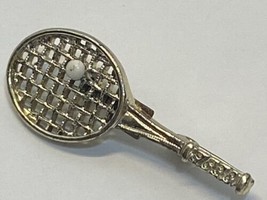 Vintage Tennis Racket Pearl Brooch Pin Gold Tone Gerry&#39;s Brand - £6.36 GBP