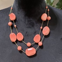 Women Fashion Double Strand Coral Rhinestones Beaded Necklace with Lobster Clasp - £22.15 GBP
