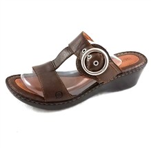 Born Dark Brown Leather Sandals Slides Wedge Heels Buckle Womens 10 M - $34.52