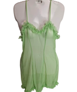 Vintage Green Sheer Mesh Slip Dress Lingerie Size L Inner Secrets - $19.79