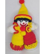 Crochet Clown Vintage Colorful Hand Made Crafted Knitted Craft 12&quot; - $11.45