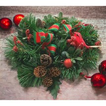 Christmas Candle Holder Ring Centerpiece Cardinal Bird Rustic Pine Cones... - $21.88