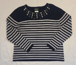 Southern Lady Long Sleeve Bling Pullover Sweater Shirt Size M Petite Blue/Silver - £12.44 GBP