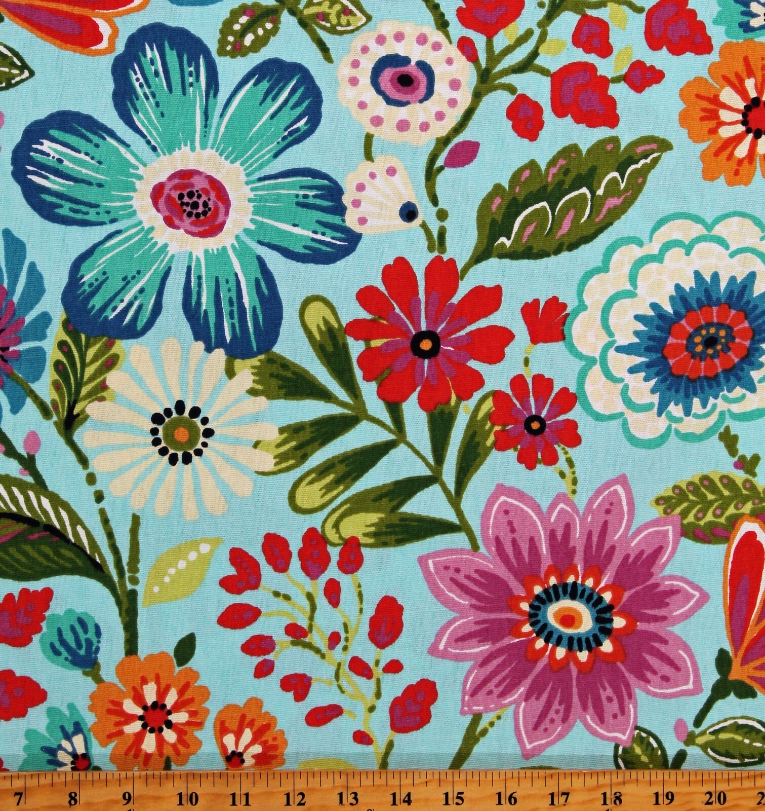 Duck Canvas Flowers on Sky Blue Floral Home Decor Fabric by the Yard D45... - $7.97