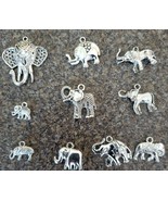 Ten (10)  Silver ~ Metal Fashion Charms ~ Elephants ~ Various Size Charms - $28.08 CAD