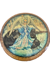 Trinket Box Russian Lacquer Round Box Swan Princess with Wings Signed Wood - $69.99
