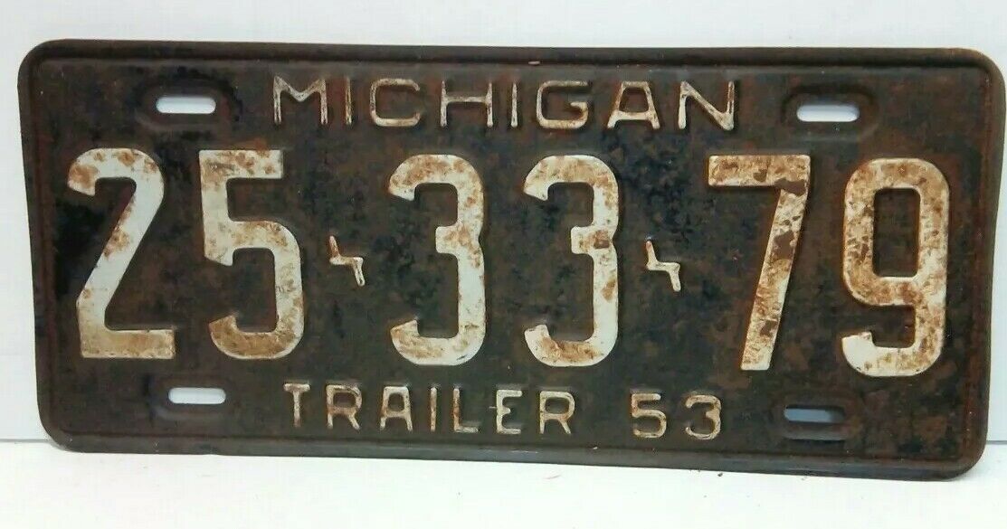 1953 ORIGINAL MICHIGAN STATE TRAILER LICENSE PLATE 25-33-79 VINTAGE VEHICLE - $29.55