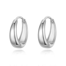 Real 925 Sterling Silve Fashion Minimalist Smooth Surface Round Hoop Earrings Fo - £16.85 GBP