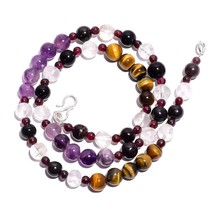 Natural Tiger Eye Crystal Amethyst Gemstone Smooth Beads Necklace 17&quot; UB-4825 - £7.86 GBP